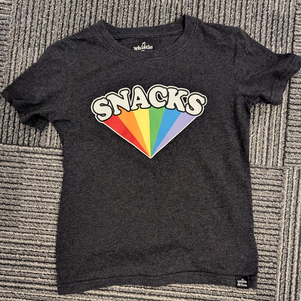 Whistle Charcoal Gray Kids Tee with Rainbow Snacks Design